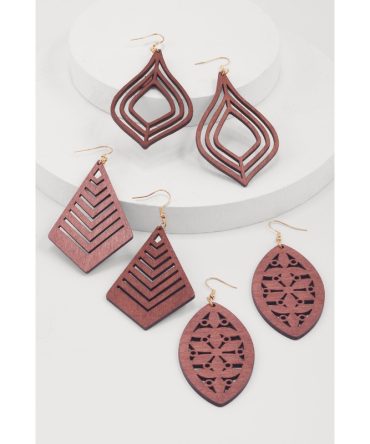 Assorted Wooden Drop Earrings Set of 3