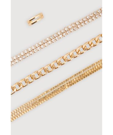 Cubic Zirconia Chain Anklet Trio with Toe Ring