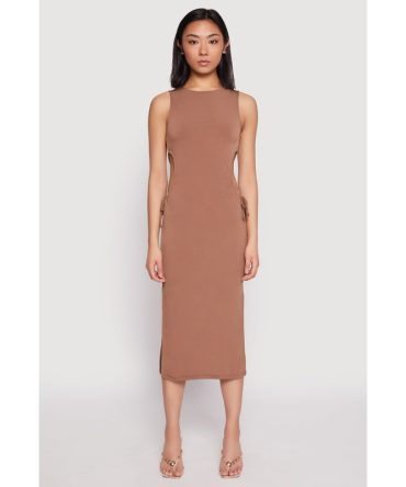 Drawstring Side Cut Out Midi Dress