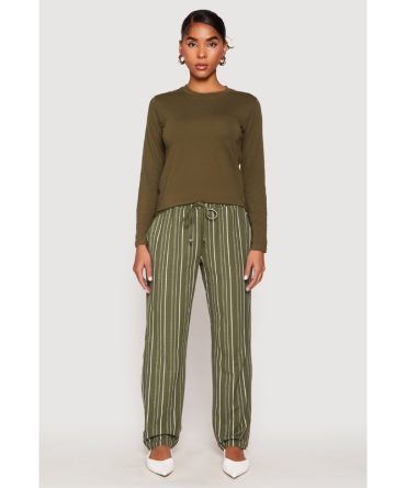 Drawstring Striped Dress Pants