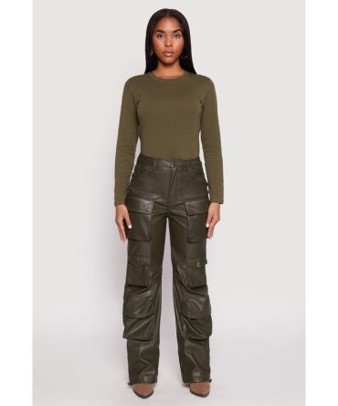 Faux Leather Cargo Pocket Pants