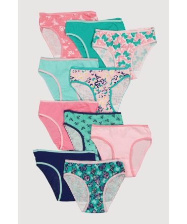 Girls Contrast Trim Butterfly Print Panties Set of 10