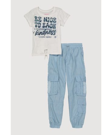 Girls Glitter Choose Happy Tie Front Top and Joggers