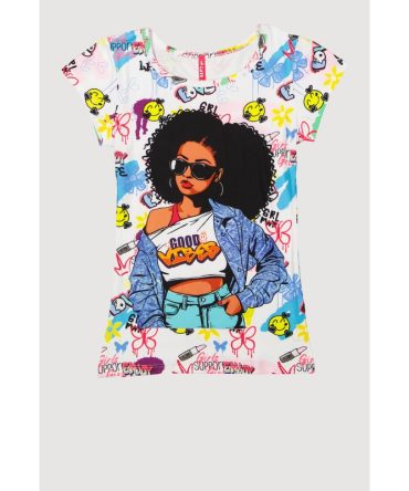 Girls Good Vibes Printed Graphic Tee