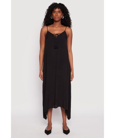 Lace Up Sharkbite Hem Maxi Dress