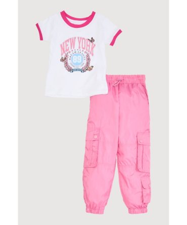 Little Girls New York Glitter Graphic Tee and Joggers