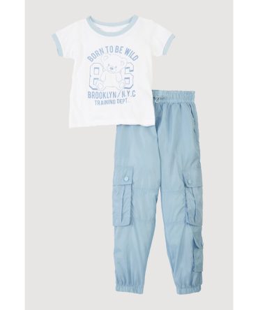 Little Girls Teddy Bear Glitter Graphic Tee and Joggers