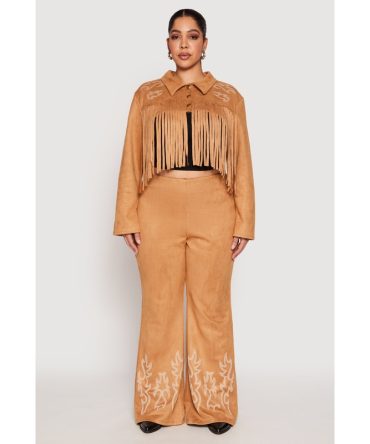 Plus Size Faux Suede Decorative Stitch Pants