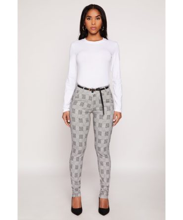 Printed Pattern Belted Dress Pants