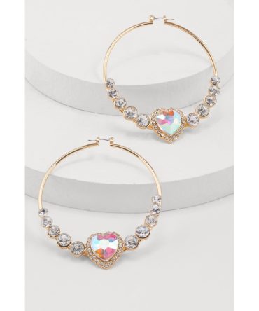 Rhinestone Heart Hoop Earrings