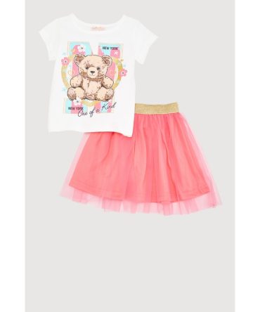 Toddler Girls New York Bear Graphic Tee and Tutu Skirt