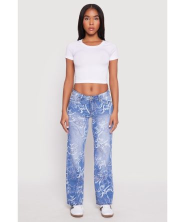 VIP Graffiti Print Jeans