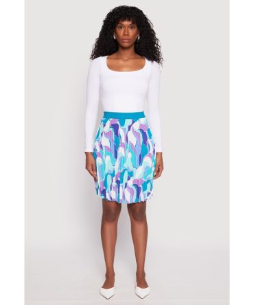 Abstract Print Pleated Skirt