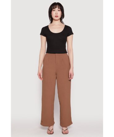 Airy Crepe Knit Wide Leg Dress Pants