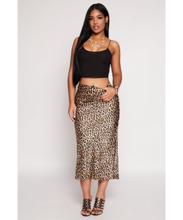 Almost Famous Satin Printed Pattern Midi Skirt