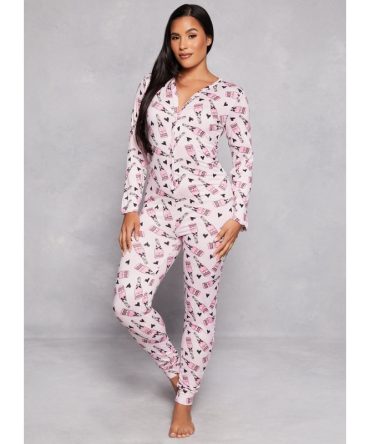 Champagne Print Button Front Onesie Pajamas