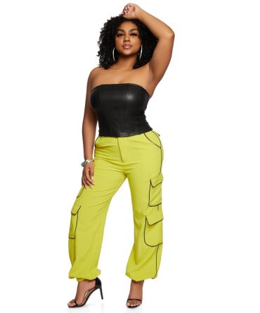 Crepe Knit Contrast Piping Cargo Joggers
