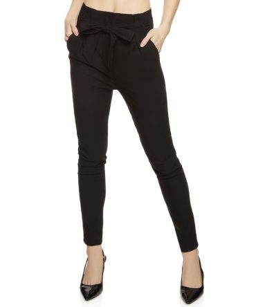 Crepe Knit Paper Bag Waist Belted Dress Pants