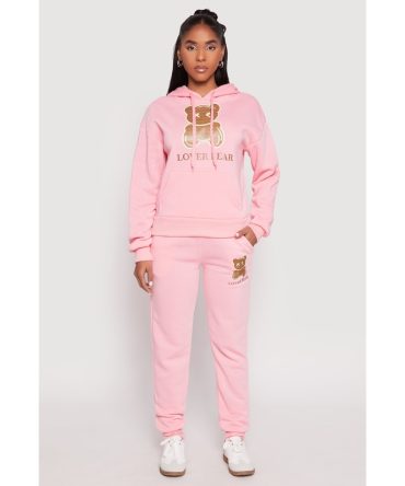 Fleece Lover Bear Graphic Joggers
