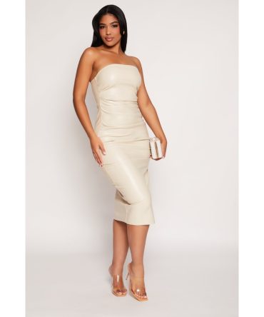 Haute Monde Faux Leather Ruched Tube Dress
