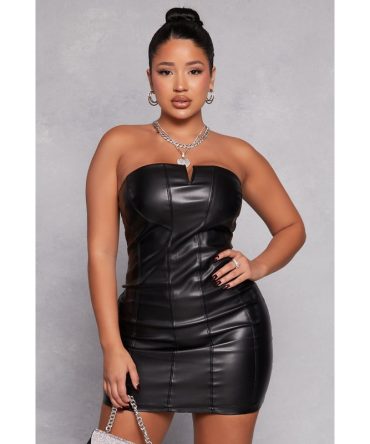 Iris Faux Leather Notch Neck Tube Dress