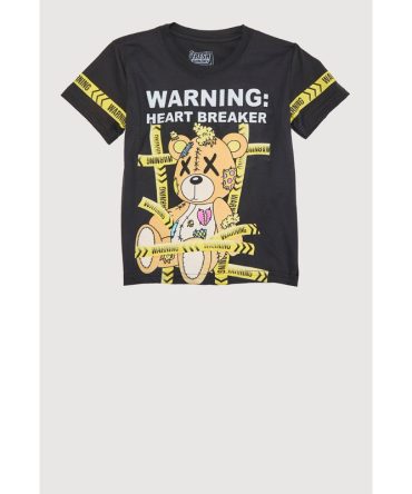Little Boys Warning Heart Breaker Bear Tee