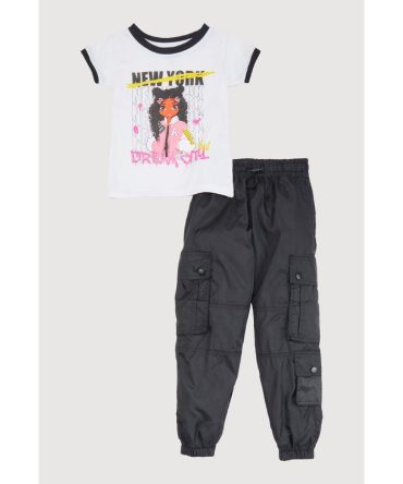 Little Girls Dream City Glitter Graphic Tee and Joggers