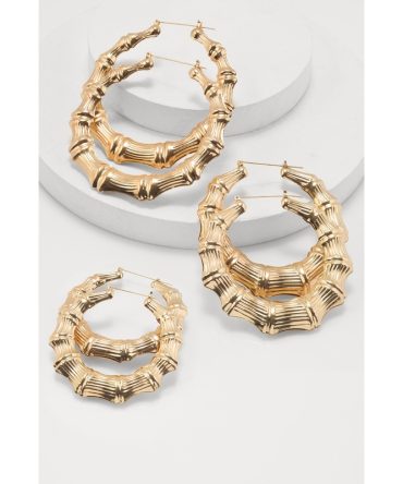 Metallic Bamboo Hoop Earring Trio