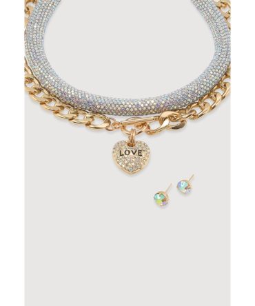 Metallic Love Necklace and Earrings Set