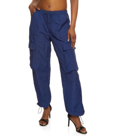 Nylon Drawstring Hem Cargo Pants