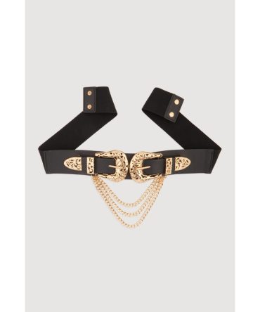 Plus Size Chain Detail Western Double Buckle Belt