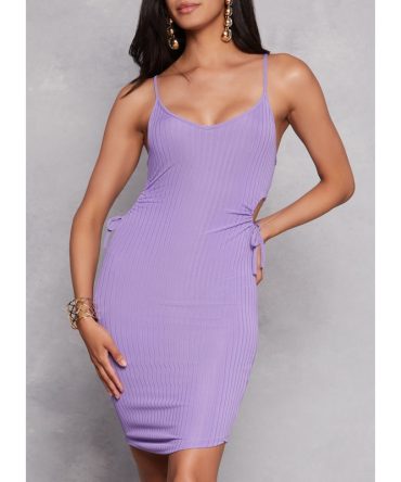 Ribbed Drawstring Keyhole Side Cami Dress