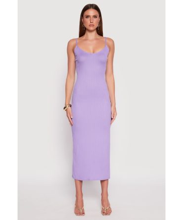 Ribbed Knit Side Slit Maxi Dress