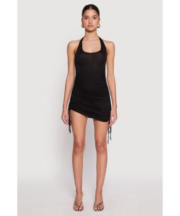 Ruched Side Halter Mini Dress