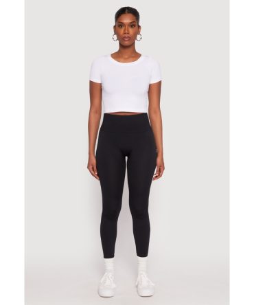 Textured Waistband Fleece Lined Leggings