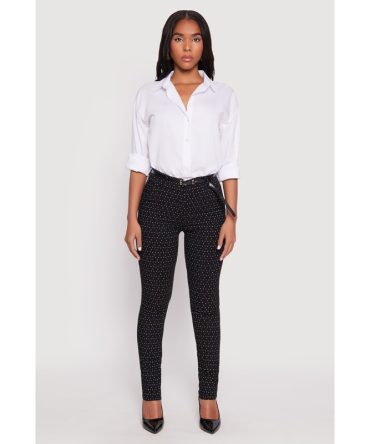 Triangle Dot Print Belted Pants