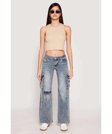 VIP Acid Wash Cargo Pocket Low Rise Jeans