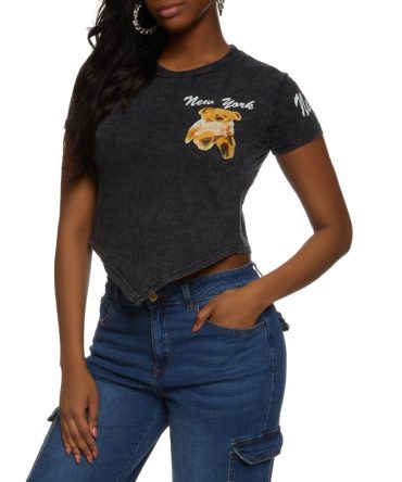 Acid Wash New York Brooklyn Bear Crop Top