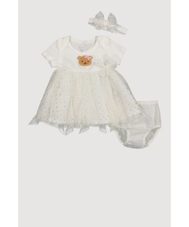 Baby Girls 12-24M Chenille Bear Tulle Dress with Bubble Shorts