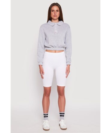 Contrast Trim Collared Cropped Sweatshirt