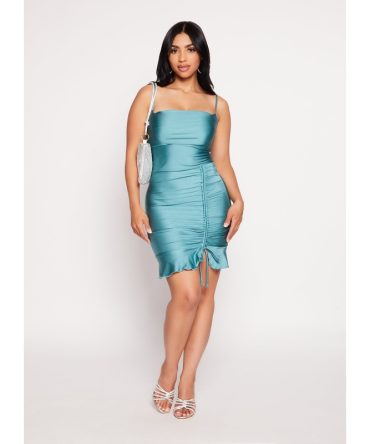 Cowl Neck Ruched Bodycon Mini Dress