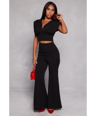 Crepe Knit High Waist Flare Pants