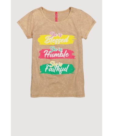 Girls Acid Wash She Is Graphic Tee