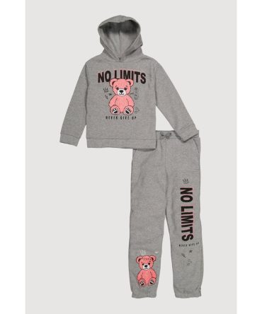 Girls No Limits Never Give Up Bear Hoodie and Sweatpants