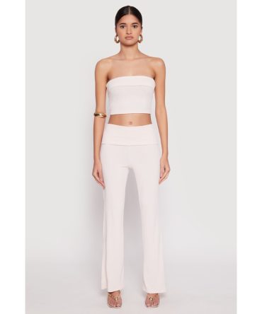 Haute Monde Ribbed Fold Over Waist Pants
