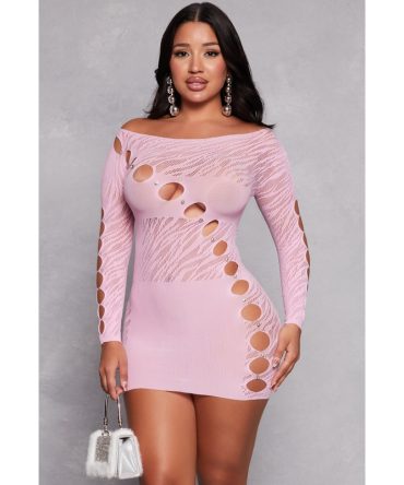 Seamless Rhinestone Laser Cut Mini Dress