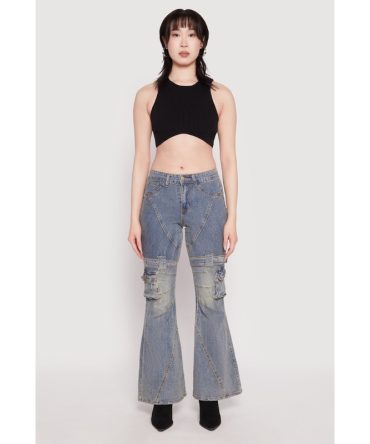 Spoon Jeans Buckle Detail Flare Jeans