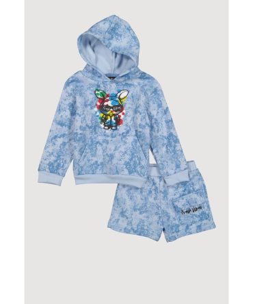 Toddler Boys Marble Print Fresh Vibes Graphic Hoodie and Shorts