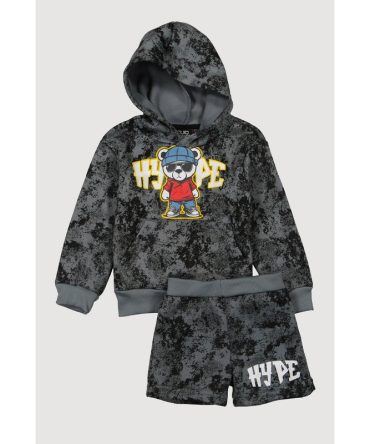Toddler Boys Marble Print Hype Bear Graphic Sweatshirt and Shorts