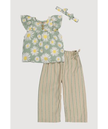 Toddler Girls Daisy Print Top and Striped Pants Set